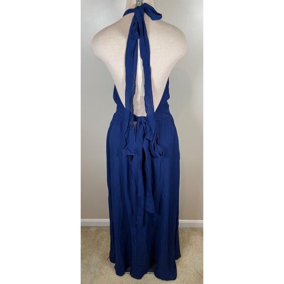 Reformation Andee Halterneck Open Back Navy Blue Maxi Dress Size 10 - Picture 7 of 9